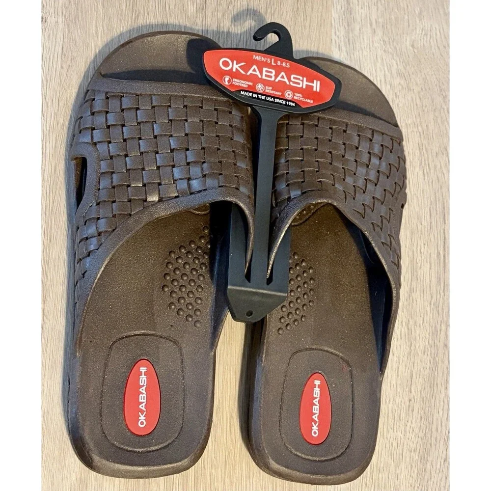 OKABASHI Men's Torino Brown Sandals Slides - Sz Large (8 - 8.5) - New With Tags